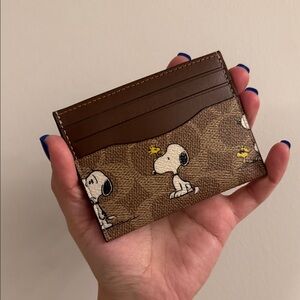 Coach Brown Snoopy & Woodstock Card Holder